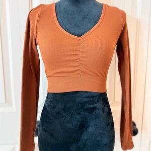 Women's Rust Long Sleeve Ribbed Top